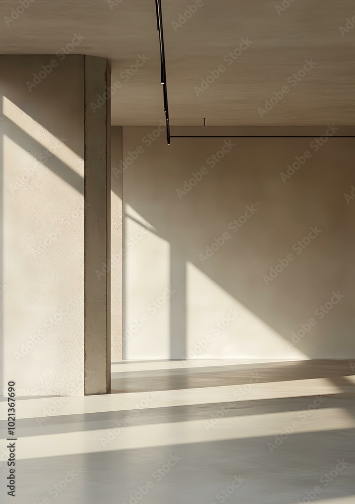 Obraz premium Minimalist Modern Interior Design with Sunlight Streaming Through Windows