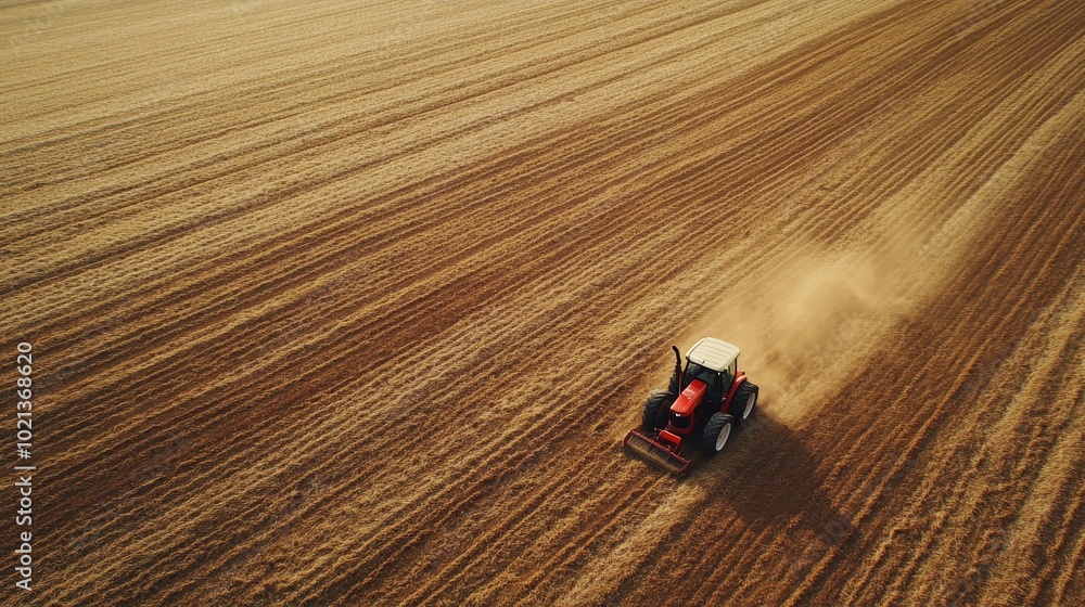 Aerial View of a Tractor Plowing Golden Fields at Sunset, Showcasing the Beauty of Rural Agriculture Aerial View of a Tractor Plowing Golden Fields at Sunset, Showcasing the Beauty of Rural Agriculture