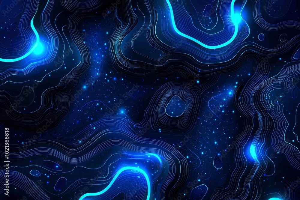 Obraz premium Abstract Blue Neon Lines and Glowing Circles on a Dark Background