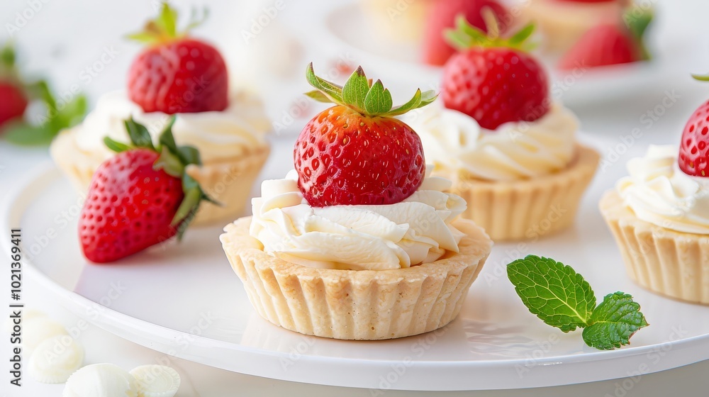 Strawberry and lemon tartlets, bright summery presentation Strawberry and lemon tartlets, bright summery presentation