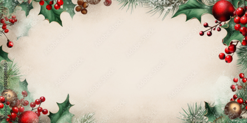 Christmas decoration frame with holly branch, fir tree, and pine cone for winter holiday card design,Generated By Ai Christmas decoration frame with holly branch, fir tree, and pine cone for winter holiday card design,Generated By Ai