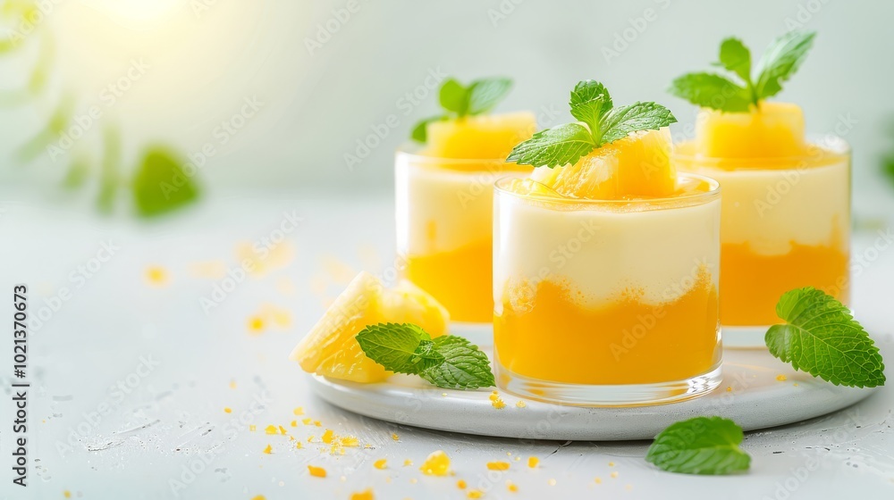 Pineapple jelly in a mold, festive party setup Pineapple jelly in a mold, festive party setup
