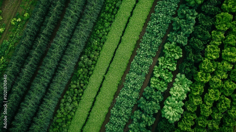Vibrant Green Crops in Perfectly Organized Rows Under the Golden Sun of a Peaceful Rural Landscape Vibrant Green Crops in Perfectly Organized Rows Under the Golden Sun of a Peaceful Rural Landscape
