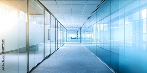 Modern Office Corridor With Glass Walls