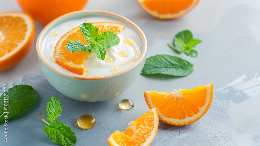 Orange segments and honey drizzled over Greek yogurt Orange segments and honey drizzled over Greek yogurt
