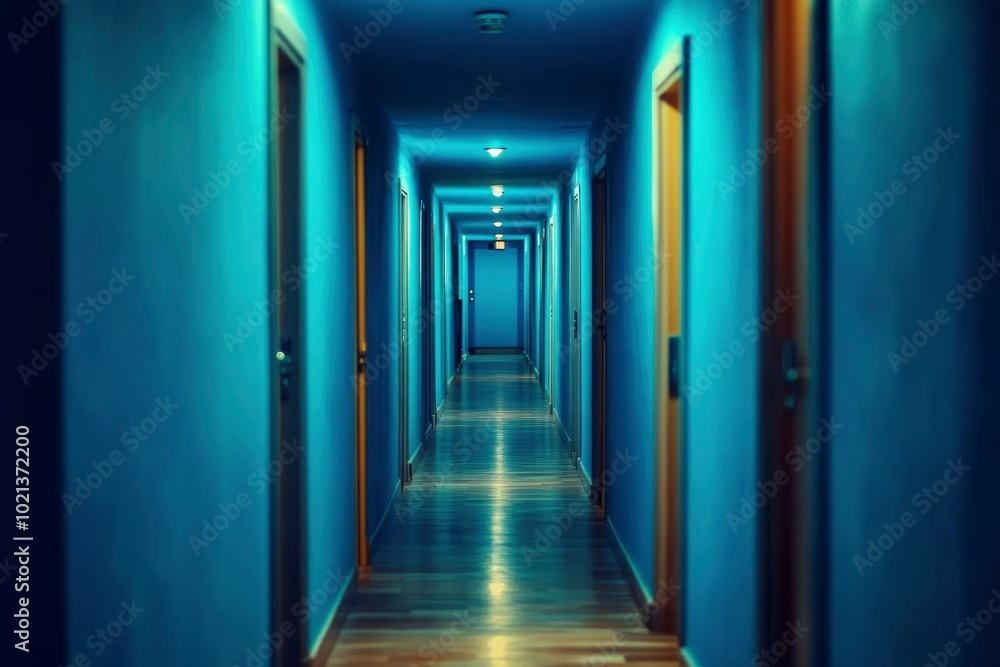 A Long, Narrow Hallway with Doors and a Light at the End A Long, Narrow Hallway with Doors and a Light at the End