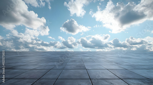 Cloudy Sky and Stone Floor 3D Illustration