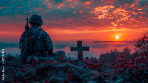 Battlefield Cross Silhouette in the Morning Light