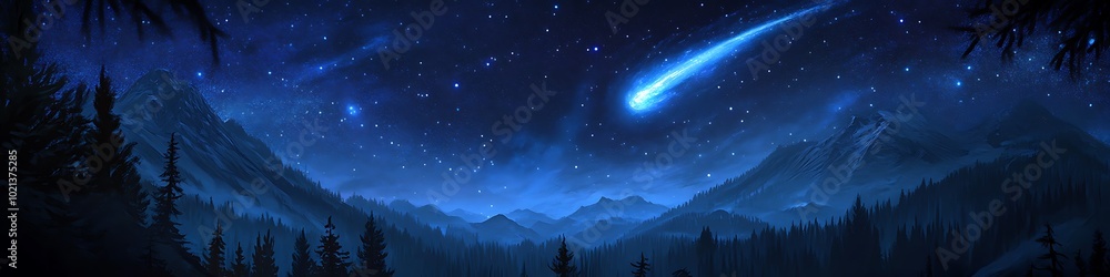 Naklejka premium Mystical stars glow softly under a serene moonlit sky, awaiting words