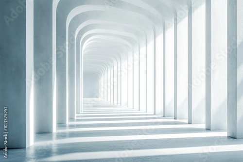 A Minimalist White Arched Corridor with Sunlit Floor