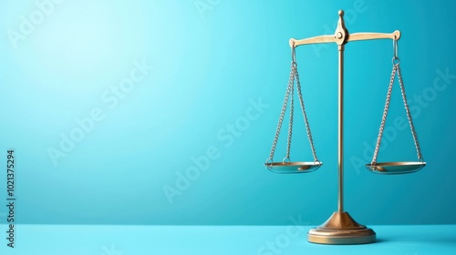 Gold scales of justice on a blue background, symbolizing law and fairness.