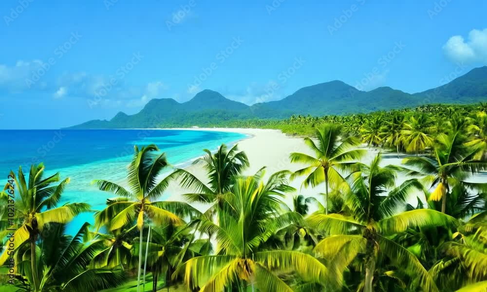 Tropical Paradise Beach With Palm Trees and Blue Ocean Tropical Paradise Beach With Palm Trees and Blue Ocean