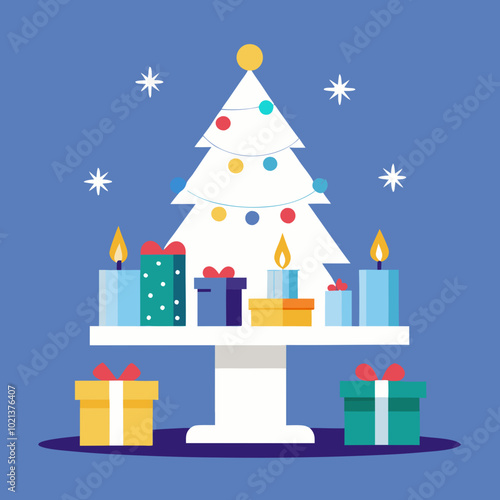 New years setting lights are burning tree vector illustration 