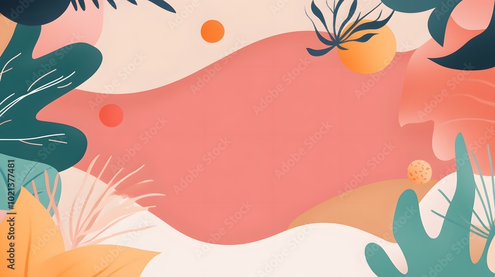 Abstract Tropical Background with Colorful Leaves and Waves Abstract Tropical Background with Colorful Leaves and Waves