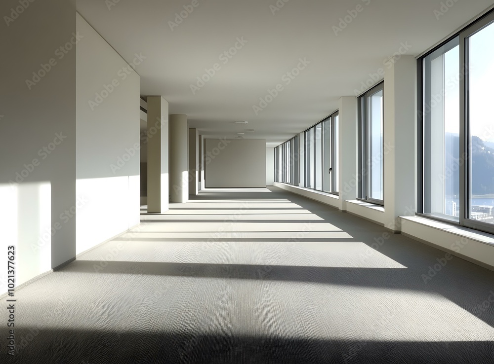 Fototapeta premium Modern Office Building Interior With Large Windows