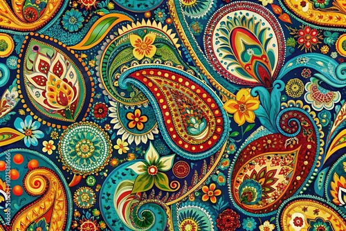 Elegant Paisley Pattern Background for Creative Projects, Textiles, and Home Decor with Vibrant Colors and Intricate