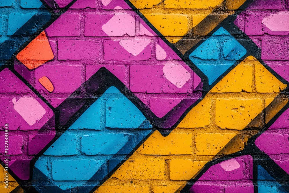 Naklejka premium Colorful Graffiti on a Brick Wall with Geometric Shapes