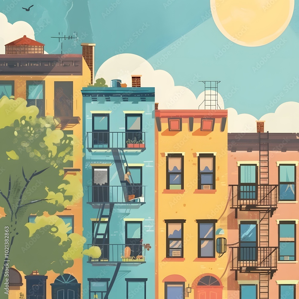 Fototapeta premium Colorful Row Houses in a Sunny Day