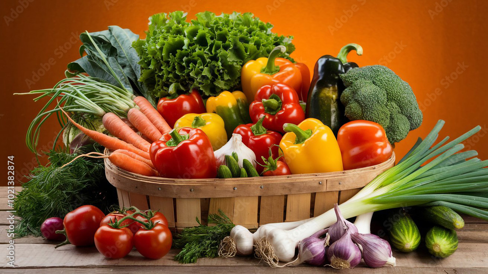 Fresh Vegetables in Wooden Basket Healthy Food Organic Produce Harvest Time Fresh Vegetables in Wooden Basket Healthy Food Organic Produce Harvest Time