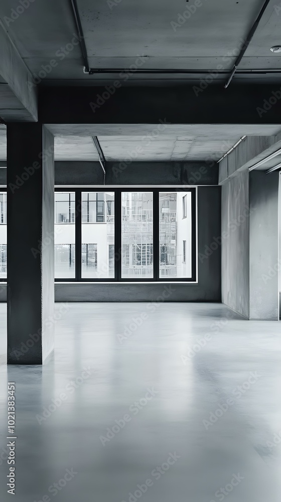 Concrete Interior with Large Window Concrete Interior with Large Window