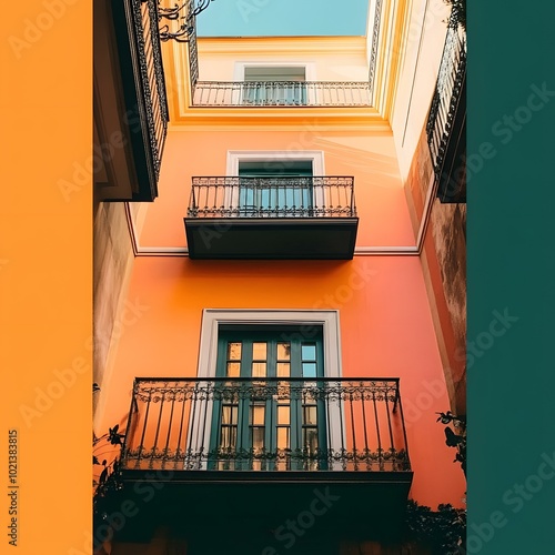 Orange Wall With Three Balconies