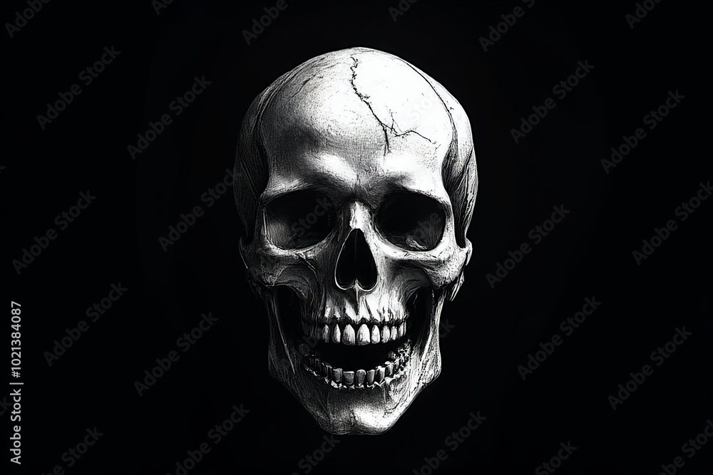 image of a human skull on a black background