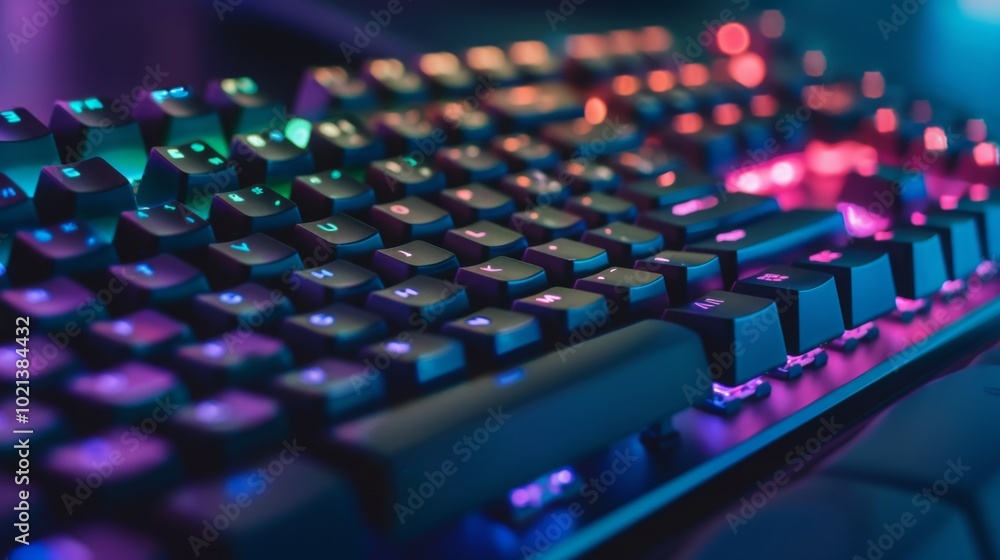 RGB Gaming Keyboard with Backlit Keys Closeup RGB Gaming Keyboard with Backlit Keys Closeup