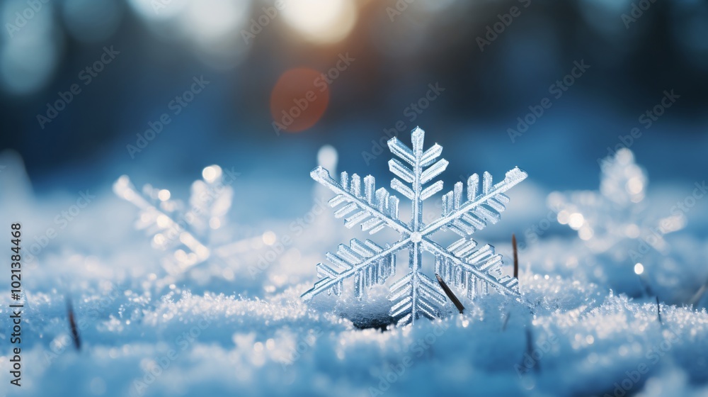 Macro shot of unique snowflake shapes on a cold winter day Macro shot of unique snowflake shapes on a cold winter day