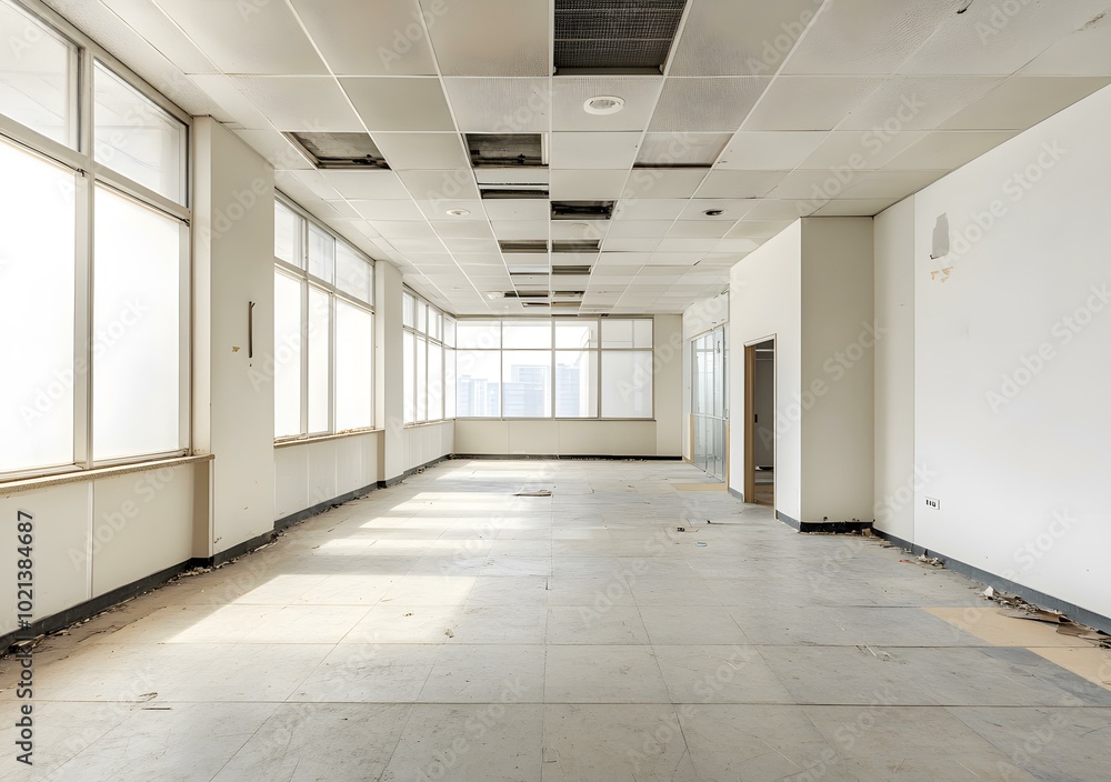 Empty Office Space With Ceiling Tiles Missing