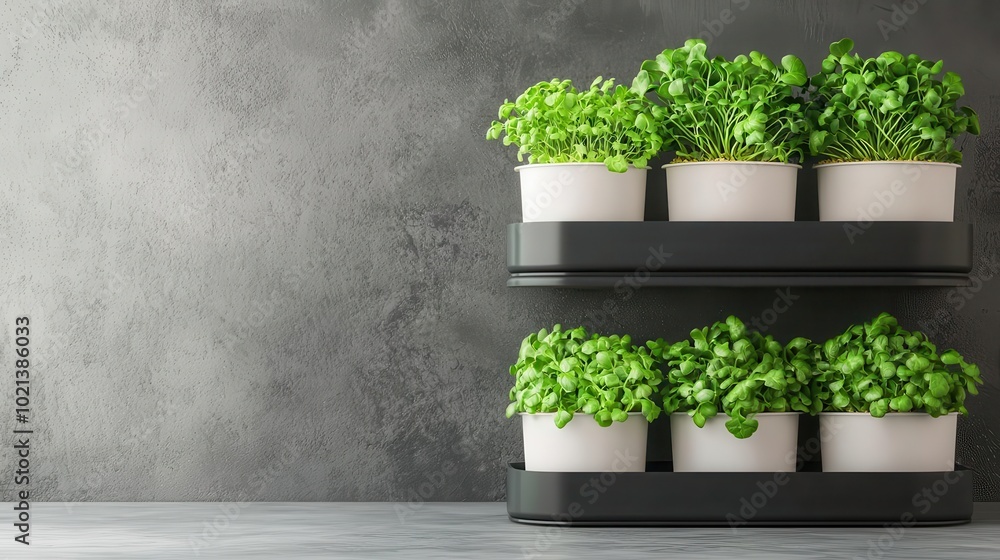 Fototapeta premium Cutaway design of a microgreen-growing system for urban apartments, indoor farming, sustainable food production