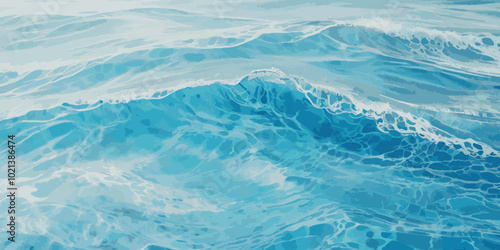 Seamless wave water ocean soft blue curve line background. Water  ocean wave white and soft blue aqua, teal texture. Vector sea, wave, water background.