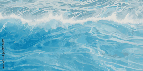 Top view on blue and white ocean wave background. Water  ocean wave white and soft blue aqua, teal and marble texture.