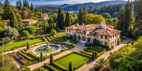 Elegant Villa Montalvo in Saratoga Surrounded by Lush Gardens and Scenic Landscape Views photo