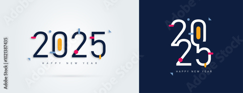Happy new year 2025 design. Colorful truncated number illustrations. 2025 vector design for poster, banner, greeting and new year celebration.