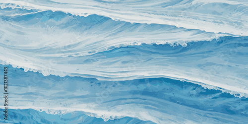 Top and aerial view of wave ocean sea background. Blue and white wavy sea water background.