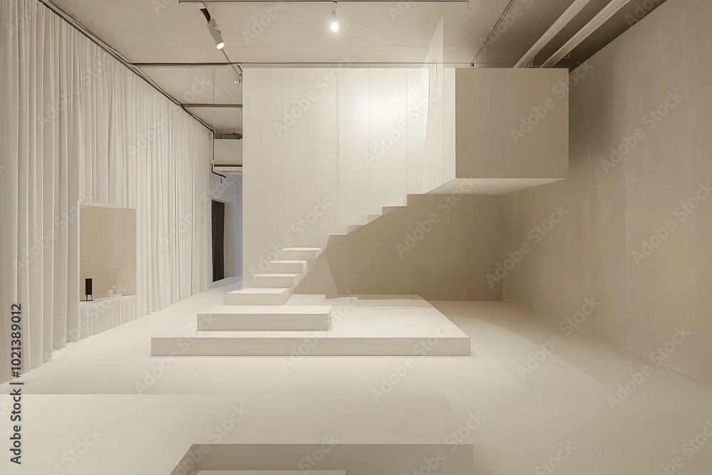 White Minimalist Interior Design with Floating Stairs White Minimalist Interior Design with Floating Stairs