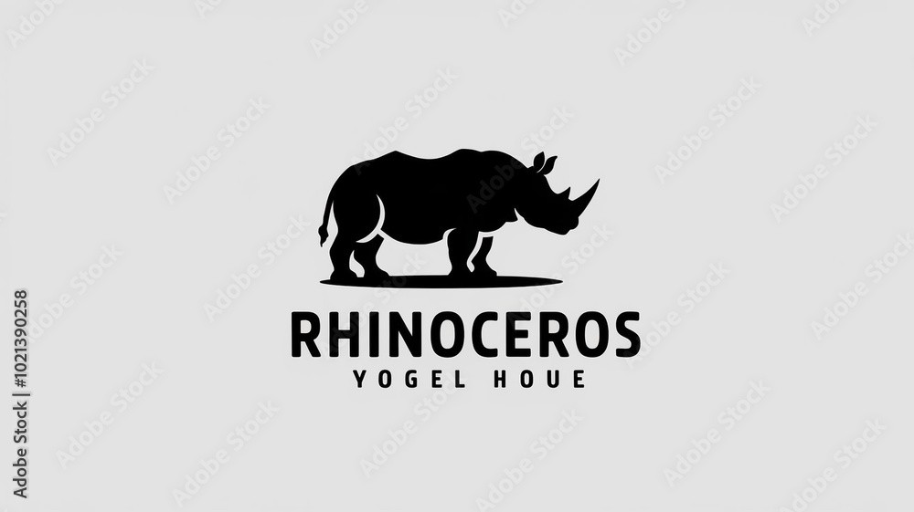 Black Rhino Silhouette Logo Design with Text Wildlife Animal Icon Black Rhino Silhouette Logo Design with Text Wildlife Animal Icon