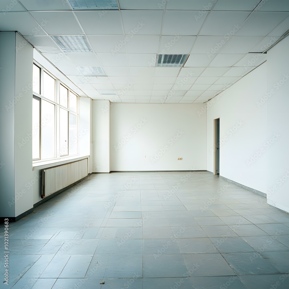 Fototapeta premium Empty Room with White Walls and Tiled Floor