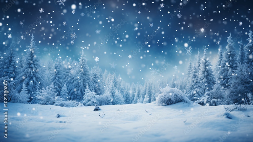 Snowflakes falling gently on a snowy hillside Snowflakes falling gently on a snowy hillside