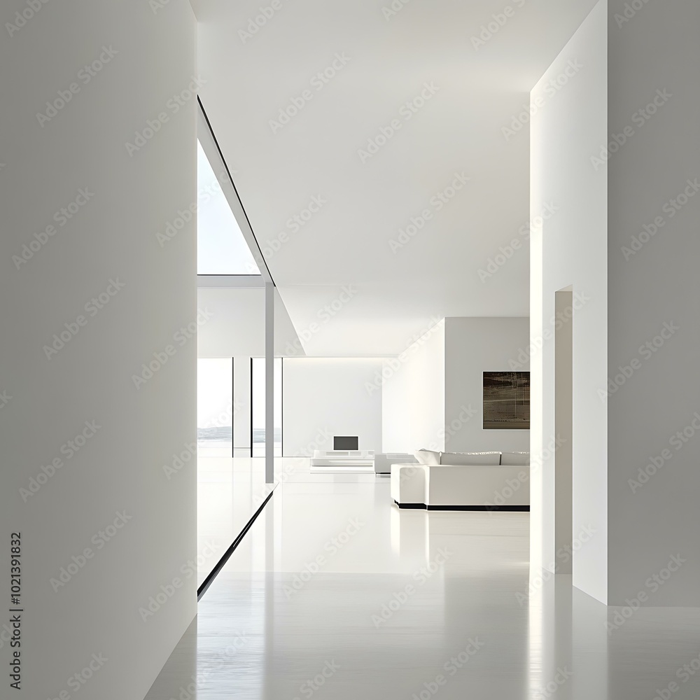 Fototapeta premium Minimalist Modern Interior Design With White Walls And A Large Window