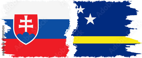 Curacao and Slovakia grunge flags connection, vector