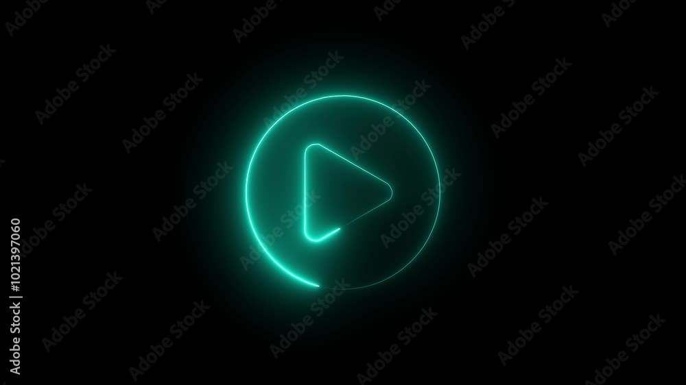 neon glowing play button icon. turquoise color music play button icon animation. neon glowing play button icon. turquoise color music play button icon animation.