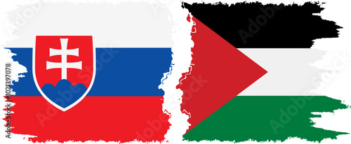 Palestine and Slovakia grunge flags connection, vector