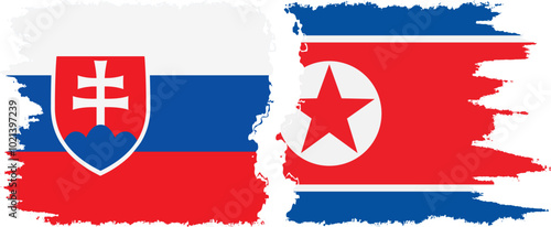 Photography North Korea and Slovakia grunge flags connection, vector