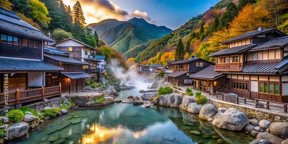 Obraz premium Experience the Tranquility of Sukayu Onsen in Japan's Scenic Mountains for a Relaxing Hot Spring Retreat