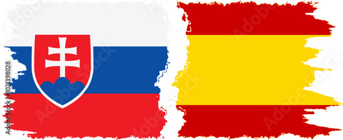 Photography Spain and Slovakia grunge flags connection, vector