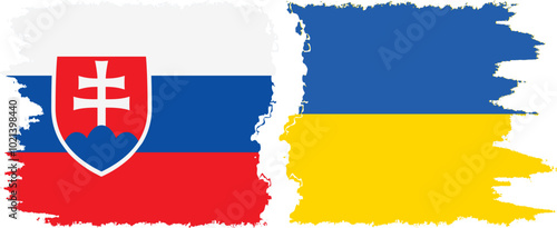 Ukraine and Slovakia grunge flags connection, vector