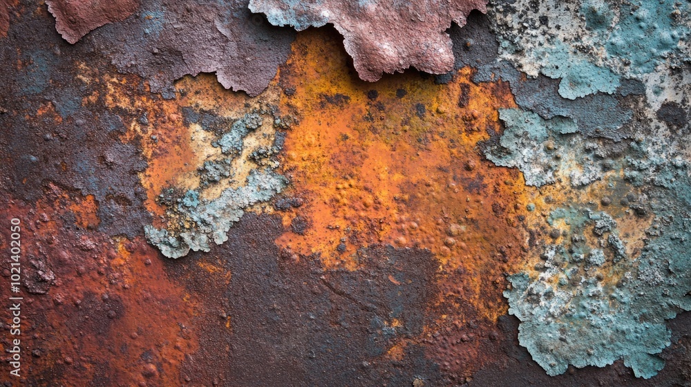 A surreal abstract image showcasing corrosion featuring an iron surface layered with an aged multicolored paint texture ideal for backgrounds A surreal abstract image showcasing corrosion featuring an iron surface layered with an aged multicolored paint texture ideal for backgrounds