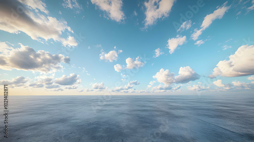 Sky Background with Cumulus Clouds and Horizon