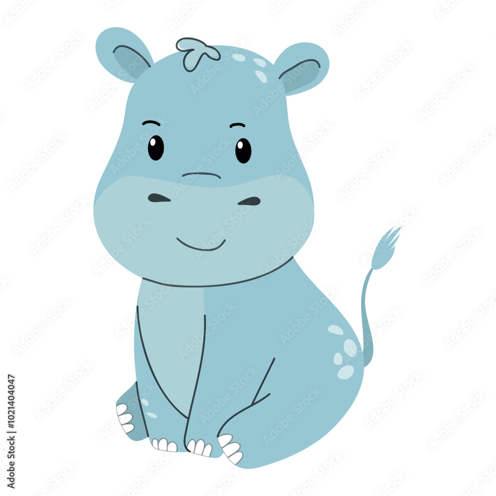 Fototapeta premium Cute cartoon hippo isolated on white background, vector illustration. Safari children’s animal for baby poster, greeting card and baby design, clothes